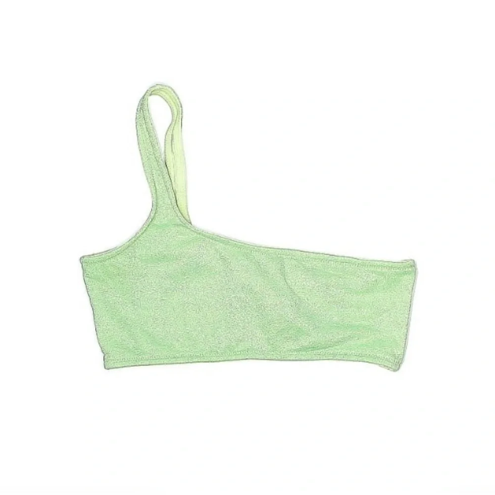 triangl line green metallic shimmer asymmetrical bikini. Size medium